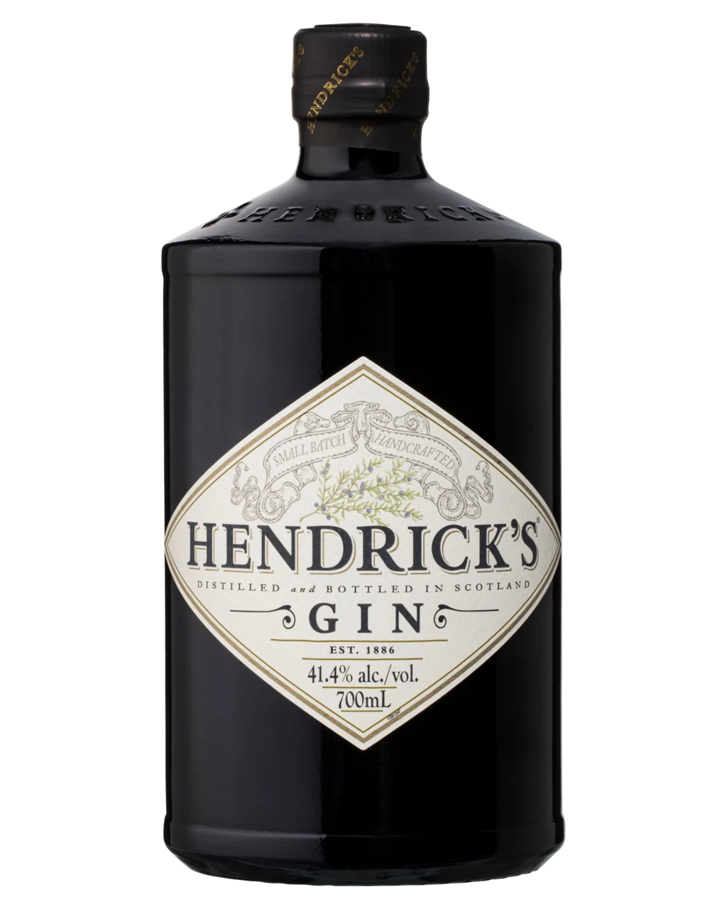 Hendrick's Gin bottle on a white background
