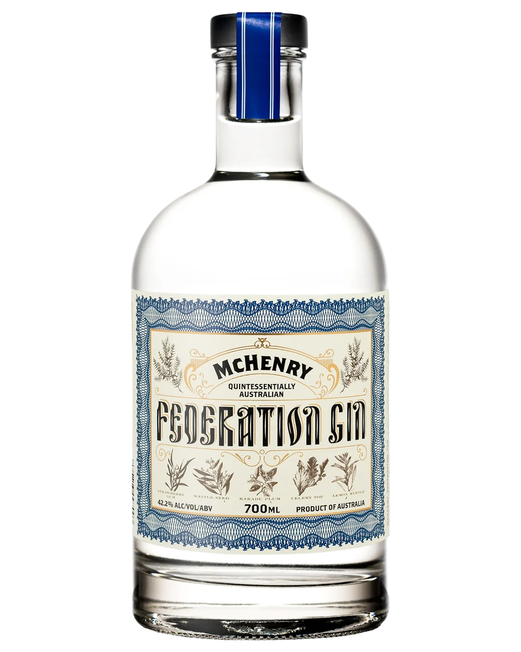 Bottle of McHenry Federation Gin on a white background