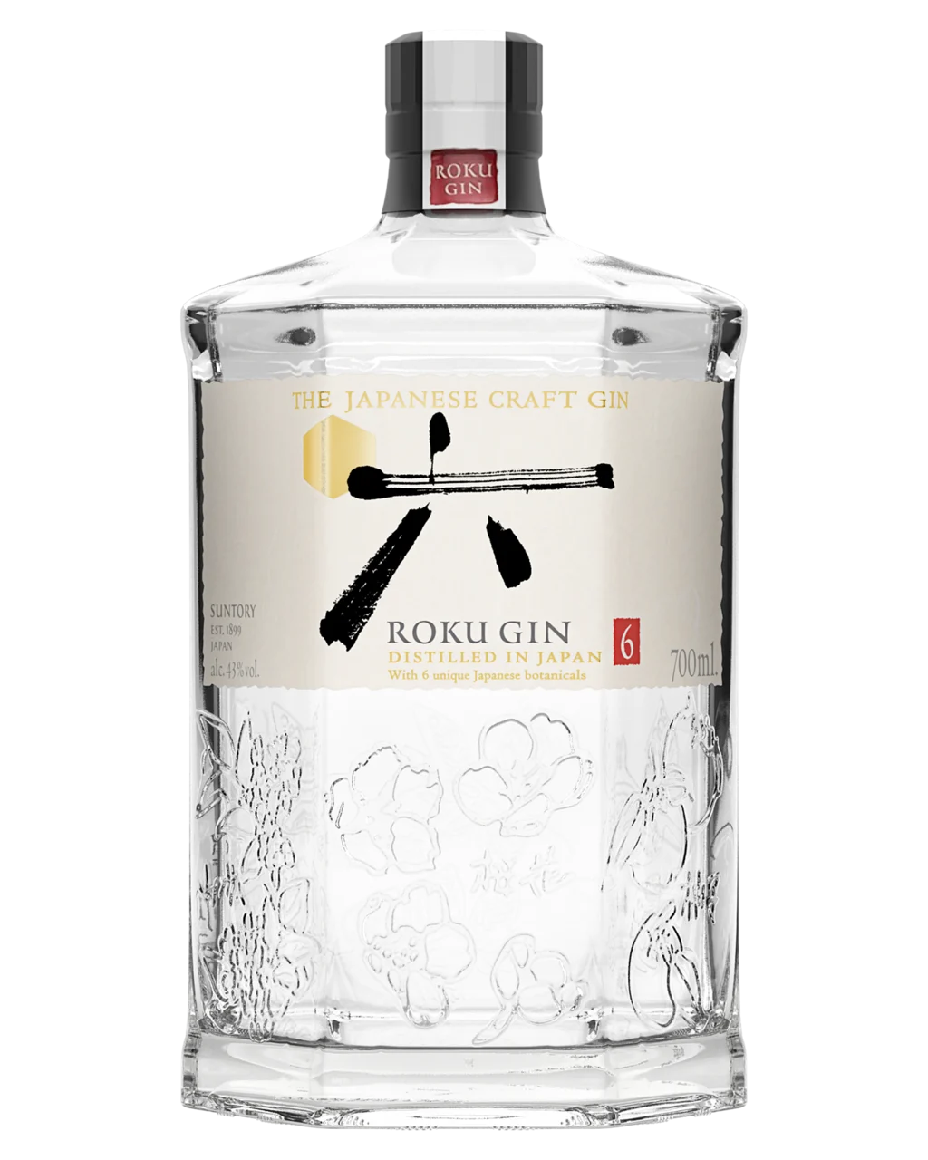 Roku Gin bottle on a white background